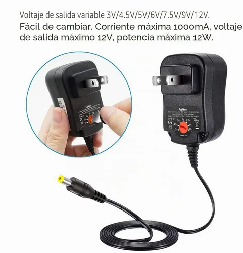 Vista 5 de Belker 12W 3V 4.5V 5V 6V 7.5V 9V 12V Adaptador Universal de Voltaje Ajustable AC/DC Fuente de Alimentación de Corriente para Electrónica Doméstica