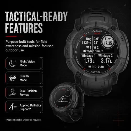 Vista 3 de Garmin Instinct 2X Solar - Edición táctica, carga solar, reloj inteligente GPS resistente, linterna integrada, calculadora de balística, paquete