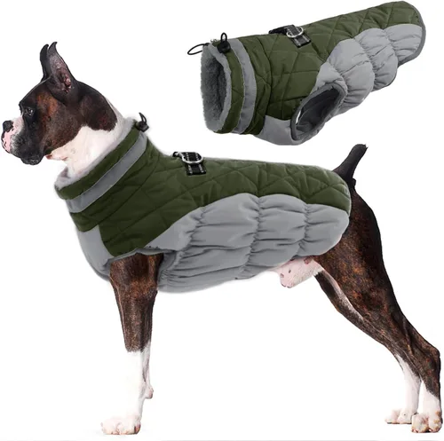 Vista 64 de Lelepet Abrigo cálido para perro, abrigo de invierno para perro, chaqueta impermeable para perros con arnés integrado reflectante de forro polar