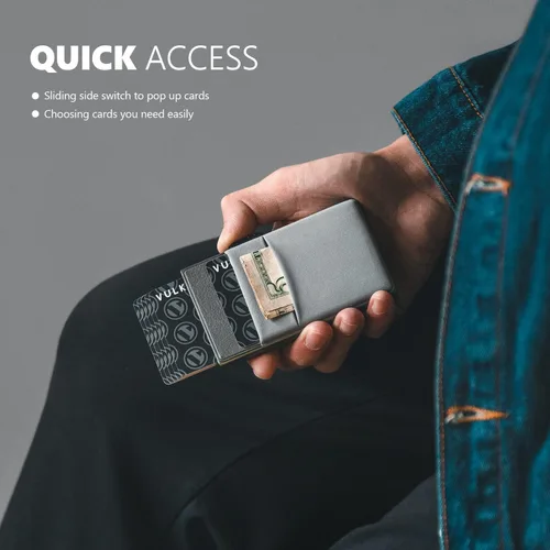 Vista 15 de VULKIT Billetera minimalista con ventana de identificación y bolsillo EDC con bolsillo desplegable para tarjetas de crédito y bloqueo RFID, diseño