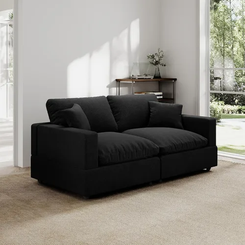 Vista 61 de Sofá seccional moderno de lino en forma de L para sala de estar, sofás modulares con relleno de plumón, fundas de cojín de sofá desmontables, sofá