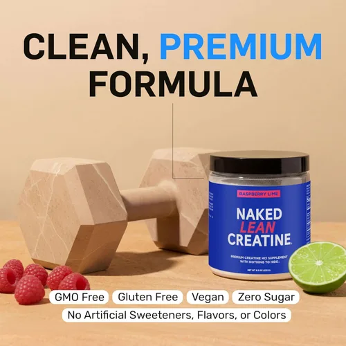 Vista 6 de NAKED Polvo magro de creatina HCl – Frambuesa lima, vegano, sin OMG, sin gluten, sin rellenos, apoya el crecimiento muscular y la fuerza – 68