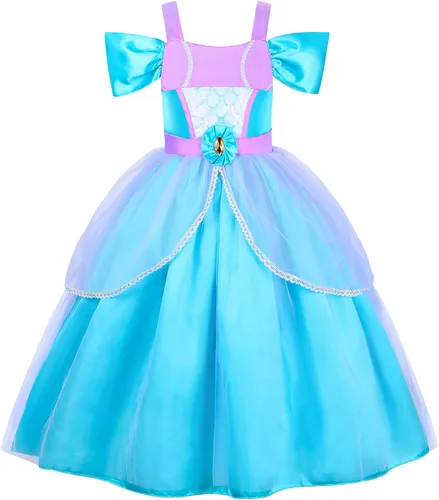 Vista 2 de JerrisApparel Disfraz de sirena con hombros descubiertos para niñas, vestido de fiesta de Halloween