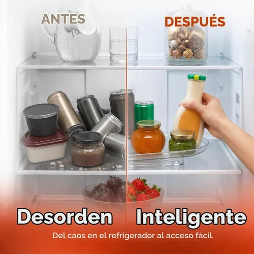 Vista 3 de Oizeir Frigorífico Lazy Susan - Organizador rectangular transparente para refrigerador con ventosas, bandeja giratoria de 360° para refrigeradores