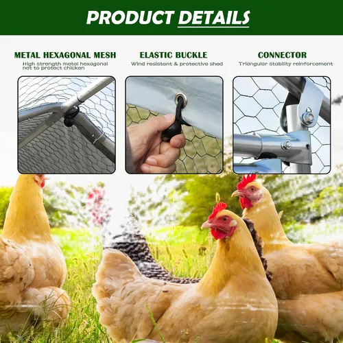 Vista 7 de TOLEAD Gallinero de metal grande mejorado con malla de alambre de tres soportes, corral de pollo, con cubierta resistente al agua y anti-UV, casa