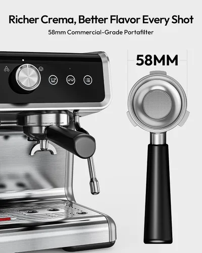 Vista 2 de EUHOMY Máquina de Espresso con Molinillo, Cafetera de 20 Bares con Varilla de Vapor para Espumar Leche, Máquinas de Café Espresso Profesionales