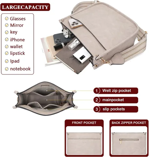Vista 4 de HKCLUF Bolso cruzado para mujer, 2 piezas, de cuero, con 2 correas ajustables de leopardo, bolsa cruzada