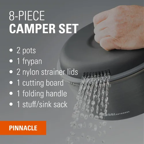 Vista 2 de GSI Outdoors, Pinnacle Base Camper, juego de cocina de campamento de 8 piezas