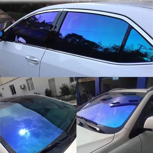 Vista 8 de Película de Tinte para Ventanas de Automóviles, Película de Protección Solar Camaleón Púrpura Azul para Ventana Delantera de Automóvil 20% VLT Azul