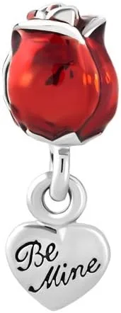 Vista 3 de Be Mine - Dije de corazón de rosa roja para esposa, novia, compatible con pulseras Pandora