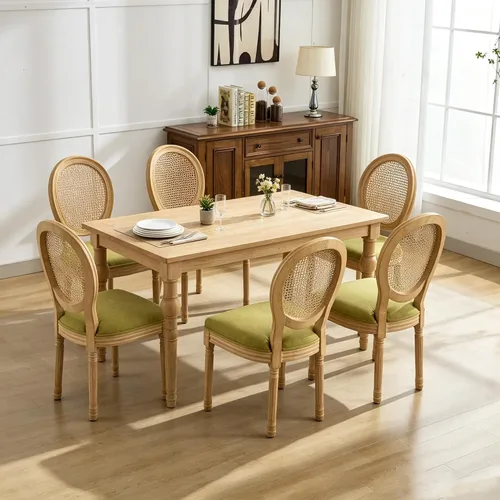 Vista 17 de French Country Set of 2 Dining Chairs, Linen Farmhouse Wood Chairs Beige