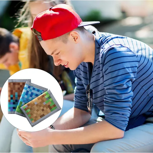 Vista 6 de Carteras de 3 piezas para niños y niñas de 6 a 18 años, billeteras de lona triples con adhesivo y bolsillo con cremallera para adolescentes, regalo