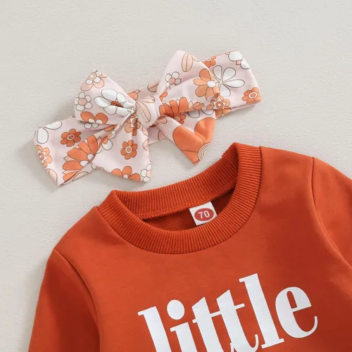 Vista 2 de CIYCUIT Conjunto de 3 piezas de sudadera de margaritas + pantalones + diadema, ropa infantil de otoño e invierno