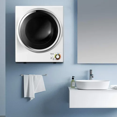 Vista 9 de COSTWAY - Secadora de ropa compacta, secadora eléctrica portátil de 110V con tambor de acero inoxidable, panel de control en la parte inferior