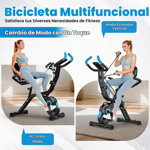 Vista 2 de Bicicleta estática plegable, bicicletas estacionarias multifuncionales para interiores para el hogar con resistencia magnética de 8 niveles