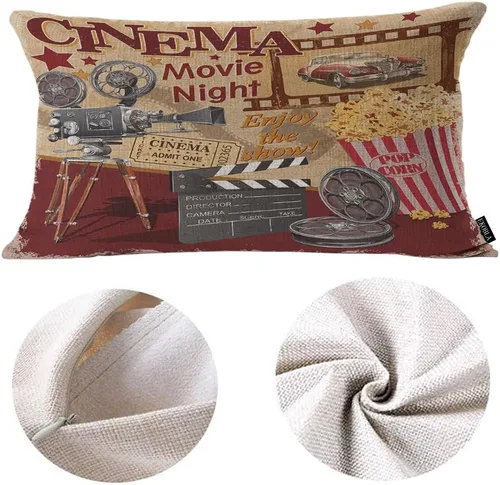 Vista 6 de EKOBLA Funda de almohada de 12x20 pulgadas Cartel de cine retro con letras para disfrutar de la película noche de cine disfruta del espectáculo