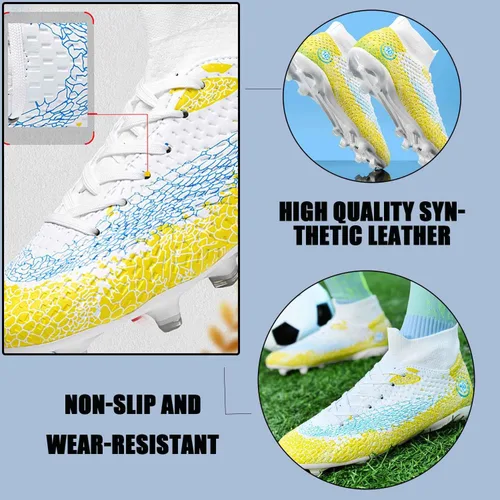 Vista 2 de MEBAMY Botas de fútbol altas unisex Tacos al aire libre Zapatillas deportivas de fútbol de césped Zapatos de fútbol Spikes Indoor Youth AG Fútbol