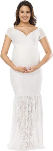 Vista 2 de Maxi vestido para embarazadas, de la marca JustVH, con encaje