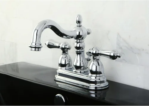 Vista 2 de Kingston Brass KB1601AL Heritage - Grifo de lavabo central de 4 pulgadas con manija de palanca de metal, cromo pulido