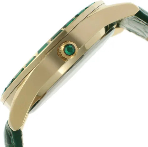 Vista 6 de Peugeot Reloj redondo acentuado de cristal para mujer, estilo novio con correa de cuero genuino