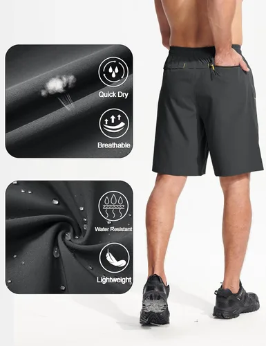 Vista 5 de MAGCOMSEN Pantalones cortos deportivos para hombre de 9 pulgadas, de secado rápido, ligeros, deportivos, para entrenamiento, senderismo, gimnasio
