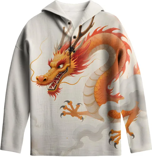 Vista 3 de Sudadera con capucha con estampado novedoso para hombre, multiestilo, manga larga, casual, con botones de un cuarto