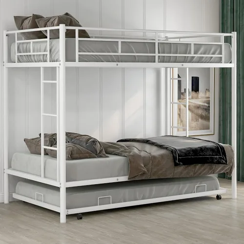 Vista 4 de Bellemave Litera individual sobre cama individual con nido, marco de cama de metal con escalera y rieles de seguridad para niños, niñas, niños
