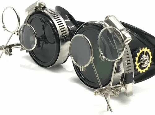 Vista 5 de Steampunk - Gafas victorianas con doble clip en la lupa, Negro -, L