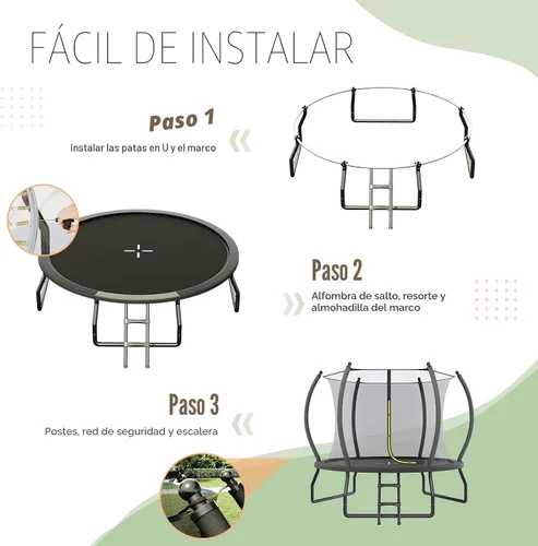 Vista 3 de YUMPIE 8FT 10FT 12FT 14FT 16FT Quick-Connect Outdoor Trampoline with Ladder Negro