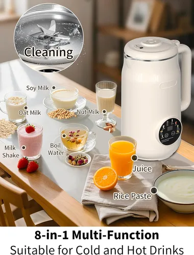 Vista 3 de Máquina para hacer leche de nuez 8 en 1, máquina automática de leche de soja de 50 onzas con 10 cuchillas, licuadora para leche a base de plantas