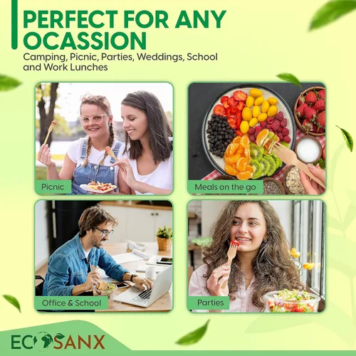 Vista 4 de ECOSANX® 120 piezas de tenedores de madera para comer de 16.5 cm libres de astillas, compostables, juego de cubiertos de madera ecológico