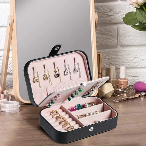 Vista 3 de Joyero de viaje, organizador de joyas pequeño de piel sintética para mujeres y niñas, mini estuche de viaje portátil, cajas de almacenamiento