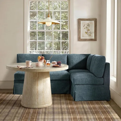 Vista 3 de HULALA HOME Banco de rincón de desayuno, asiento modular de 4 asientos, color azul