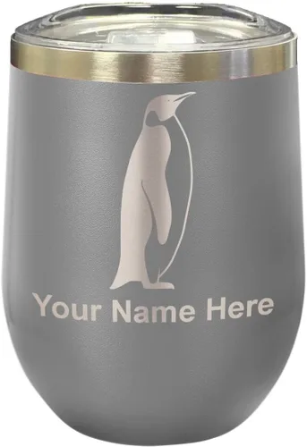 Vista 23 de LaserGram Vaso de vino de acero inoxidable de doble pared, pingüino, grabado personalizado incluido (negro)