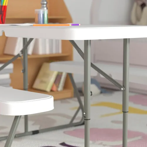 Vista 6 de EMMA + OLIVER Mesa de actividades plegable de plástico blanco granito para niños de 4.93 pies - Mesa de juego