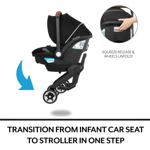 Vista 3 de Evenflo GOLD Shyft DualRide Silla de coche y cochecito para bebé Combo con almacenamiento de equipaje (Gris Luna de Miel)