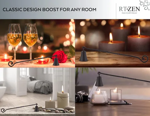 Vista 5 de RTZEN Campana de velas antigua - Apagador de velas decorativo artesanal de hierro forjado rústico con mango largo - Único accesorio de decoración