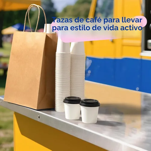 Vista 7 de Fit Meal Prep Paquete de 100 Tazas de Café Desechables de 4 oz con Tapas, Vasos de Papel Premium Para Llevar, Tazas de Café Caliente a Prueba