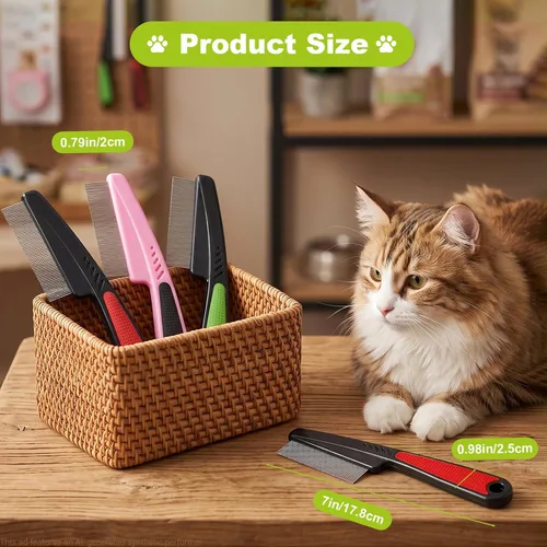 Vista 6 de Peine para pulgas para perros y gatos, peine de garrapatas de acero Verde-2pcs