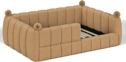 Vista 8 de Cama Montessori de tamaño matrimonial para niños con barandilla Natural
