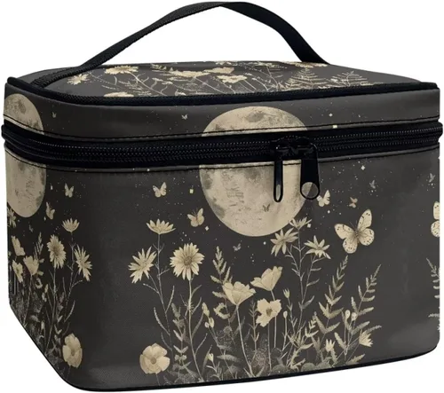 Vista 15 de Flashideas Bolsa de maquillaje para cosméticos Almacenamiento vertical Bolsa de maquillaje de viaje de gran capacidad, Caballo Azteca 1