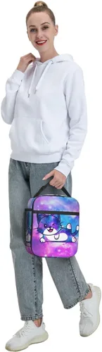 Vista 9 de Lonchera térmica con estampado de gatos Galaxy con asa desmontable, lonchera reutilizable para niñas, niños y adultos