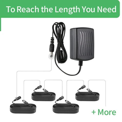 Vista 6 de Cable de extensión de alimentación CC de 3.3 pies de 3.3 ft, 0.217 in x 0.083 in, para cámara de CCTV, cámara IP WiFi, DVR, tira LED, adaptador