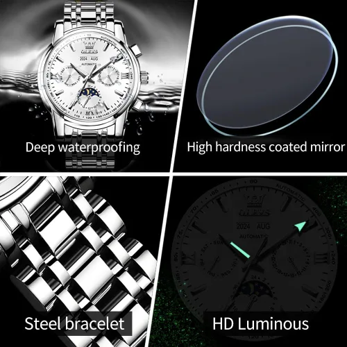 Vista 48 de OLEVS Relojes automáticos para hombre, esqueleto mecánico, de lujo, a la moda, reloj de pulsera luminoso impermeable