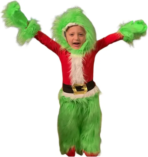 Vista 3 de Disfraz de monstruo verde para hombre de Navidad disfraz de Papá Noel y gorro de pelo verde