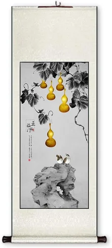 Vista 11 de Xzhipeng Pergamino Pintura colgante vertical Flor pájaro Pintura china Porche Pasillo Pasillo Pintura colgante Pergamino Sala de estar Comedor