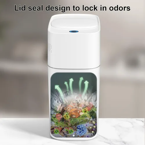 Vista 4 de MOPALL - Cubo de basura automático con sensor de movimiento para baño con tapa, de 3 galones, basurero sin contacto con auto-adsorción, papelero