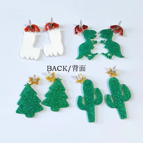 Vista 3 de Aretes de Navidad para mujer, diseño de dinosaurio, arcoíris, aretes de acrílico, regalo de Navidad para niñas