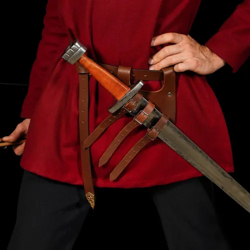 Vista 3 de Cinturón medieval con vaina para espada aventurero con soporte de cuero para espada universal, espada larga, cutlass