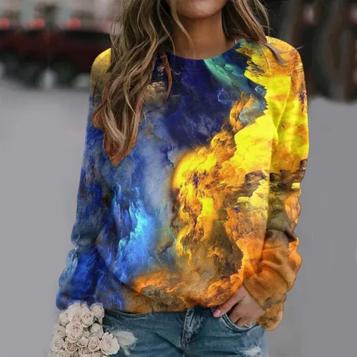 Vista 2 de DUOWEI Blusas para mujer, suéter para mujer, sudadera con cuello redondo, cuello redondo, ajuste para correr, para mujer